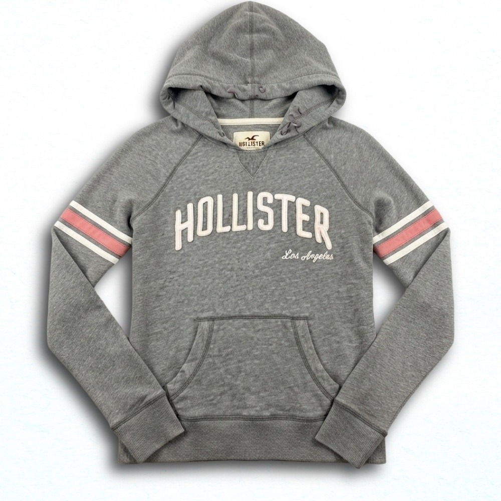 Hollister California Womens Gray Y2K Pullover Hoodie Los Angeles Pink Stripes S